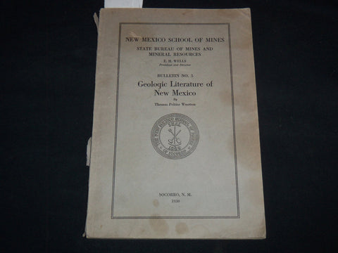 1930 GEOLOGIE LITERATURE OF NEW MEXICO BULLETIN NO. 3 - BUREAU OF MINES - J 9071