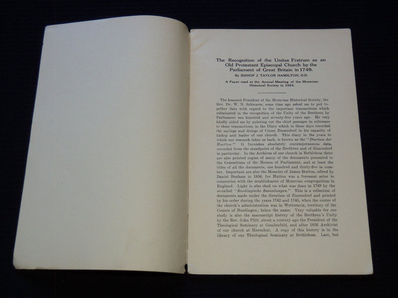 1924 RECOGNITION OF THE UNITAS FRATRUM OLD EPISCOPAL CHURCH BOOK - J 7411