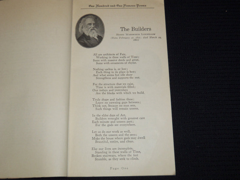 1929 ONE HUNDRED AND ONE FAMOUS POEMS BOOK BY ROY COOK - J 7384