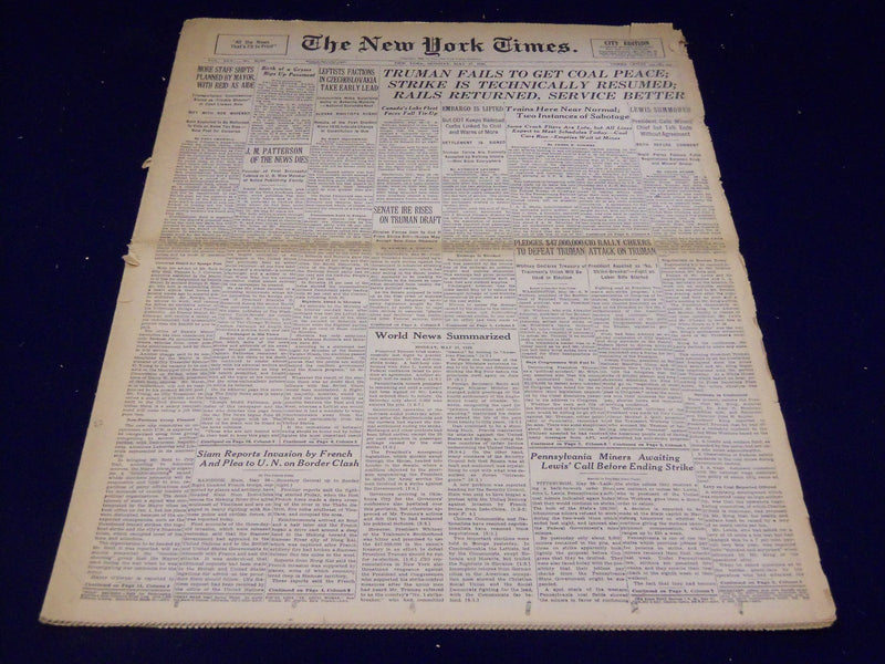 1946 MAY 27 NEW YORK TIMES - TRUMAN FAILS TO GET COAL PEACE - NT 3224