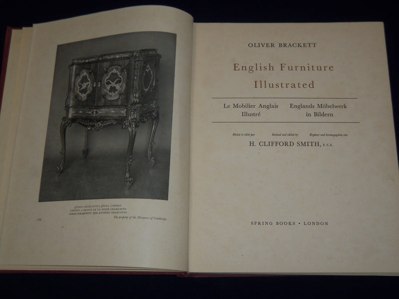 1950 ENGLISH FURNITURE ILLUSTRATED BY OLIVER BRACKETT BOOK - PLATES - KD 3423