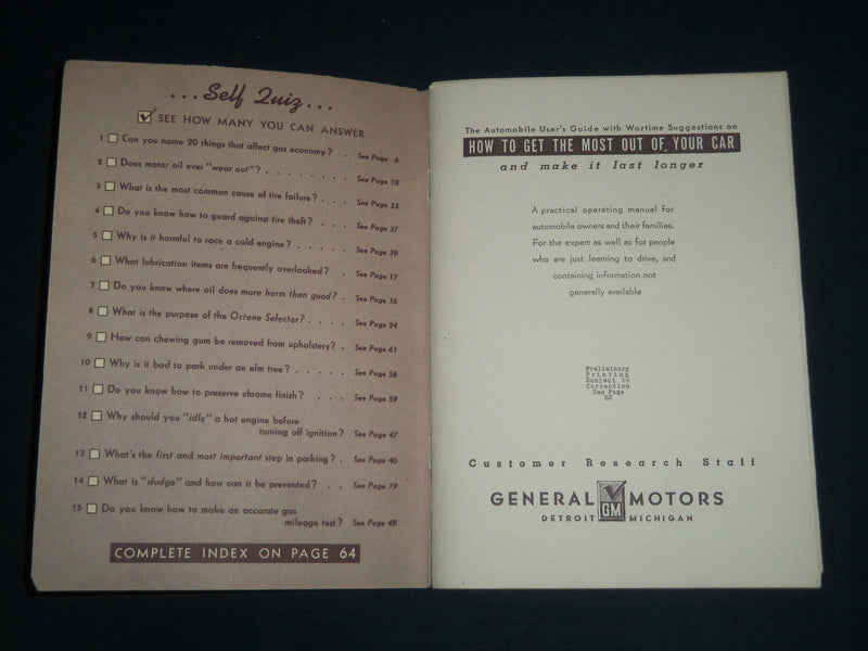 1940'S THE AUTOMOBILE USER'S GUIDE - GENERAL MOTORS - J 3986