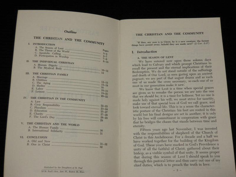 1960 THE CHRISTIAN AND THE COMMUNITY BOOK BY RICHARD CARDINAL CUSHING - J 6925