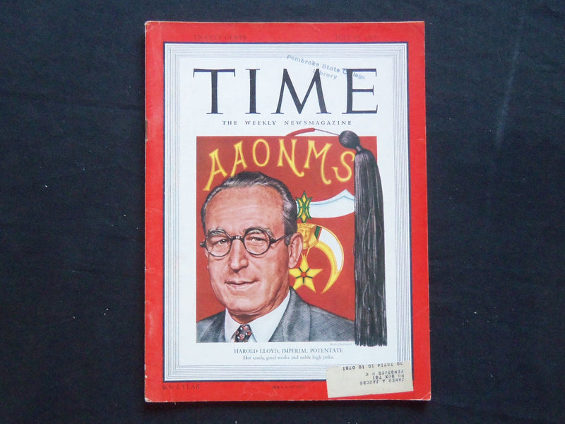 1949 JULY 25 TIME MAGAZINE - HAROLD LLOYD, IMPERIAL POTENTATE - T 1184