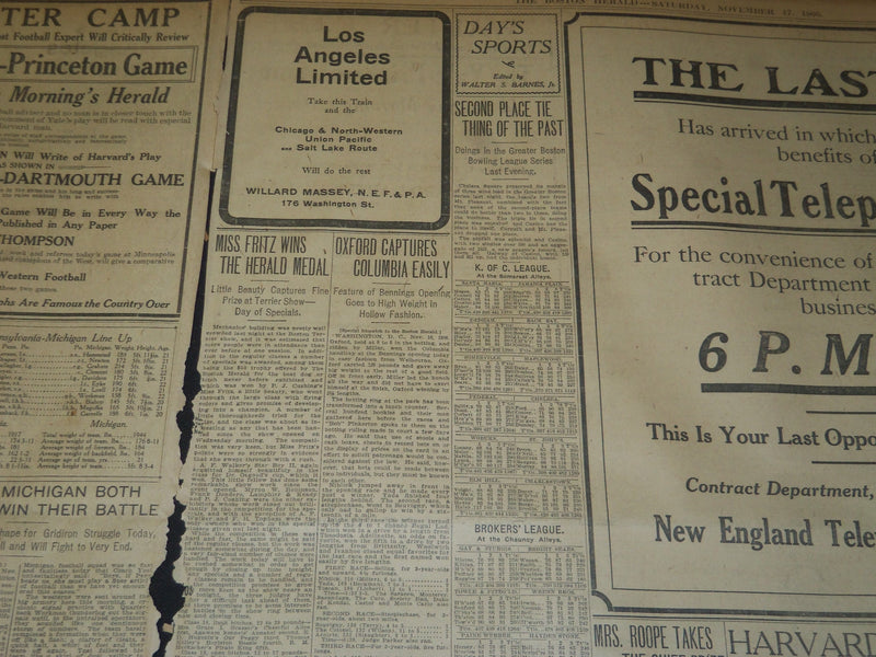 1906 NOVEMBER 17 THE BOSTON HERALD - HARVARD VS. DARTMOUTH - BH 134