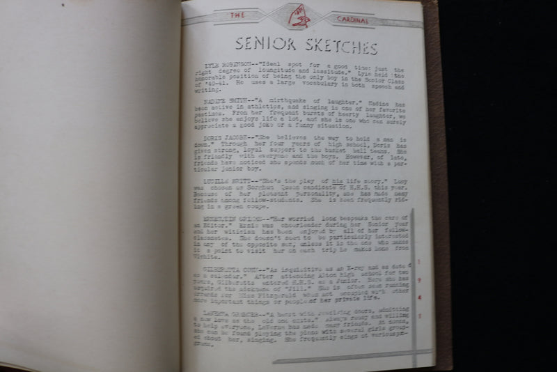 1941 THE CARDINAL HARLAN RURAL HIGH SCHOOL YEARBOOK - HARLAN, KANSAS - YB 3489