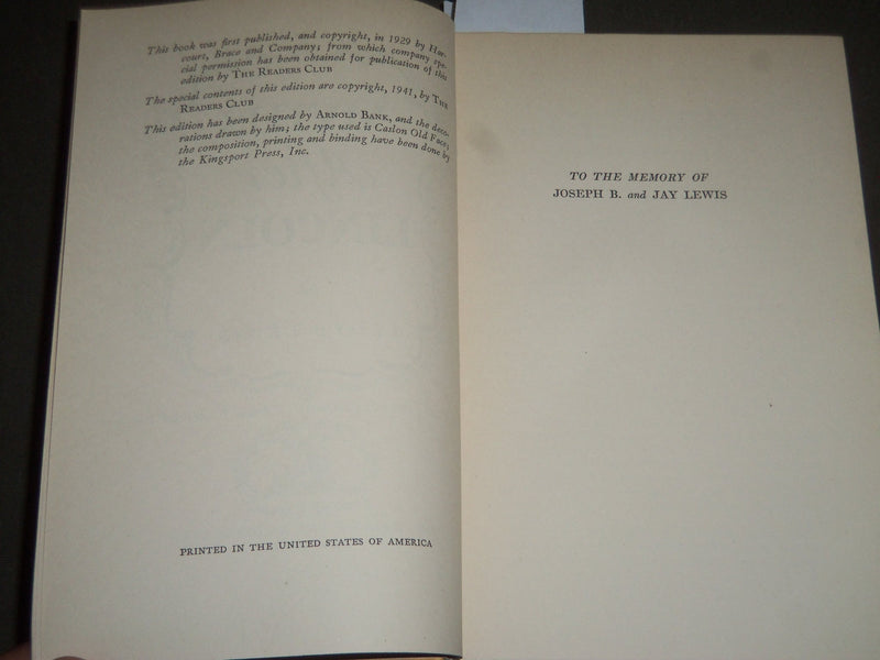 1941 MYTHS AFTER LINCOLN BY LLOYD LEWIS READERS CLUB EDITION BOOK - KD 4425