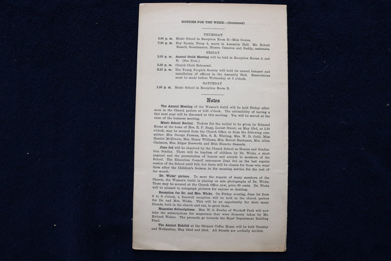 1928 MAY 20 CONGREGATIONAL CHURCH OF HOLYOKE, MA PROGRAMS - LOT OF 2 - K 1509