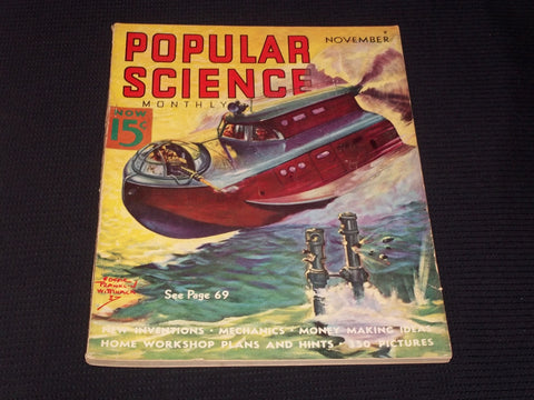 1937 NOVEMBER POPULAR SCIENCE MAGAZINE BEAUTFUL ILLUSTRATED FRONT COVER - E 4371