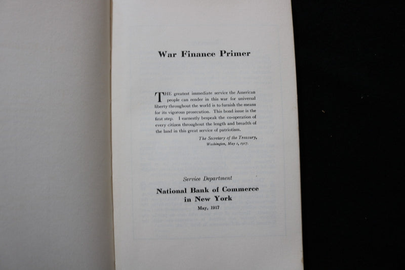 1917 MAY WAR FINANCE PRIMER SOFTCOVER BOOK - K 3001