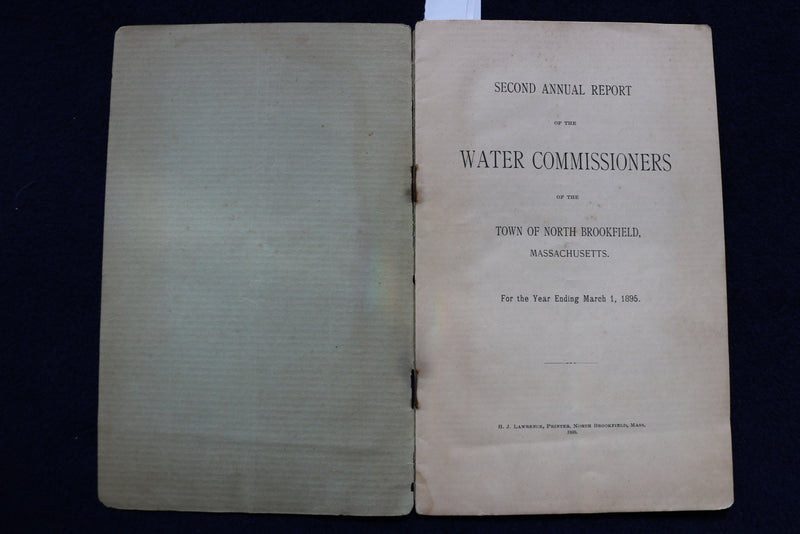 1895 NORTHBROOKFIELD WATER COMMISSIONERS ANNUAL REPORT SOFTCOVER BOOK - K 851