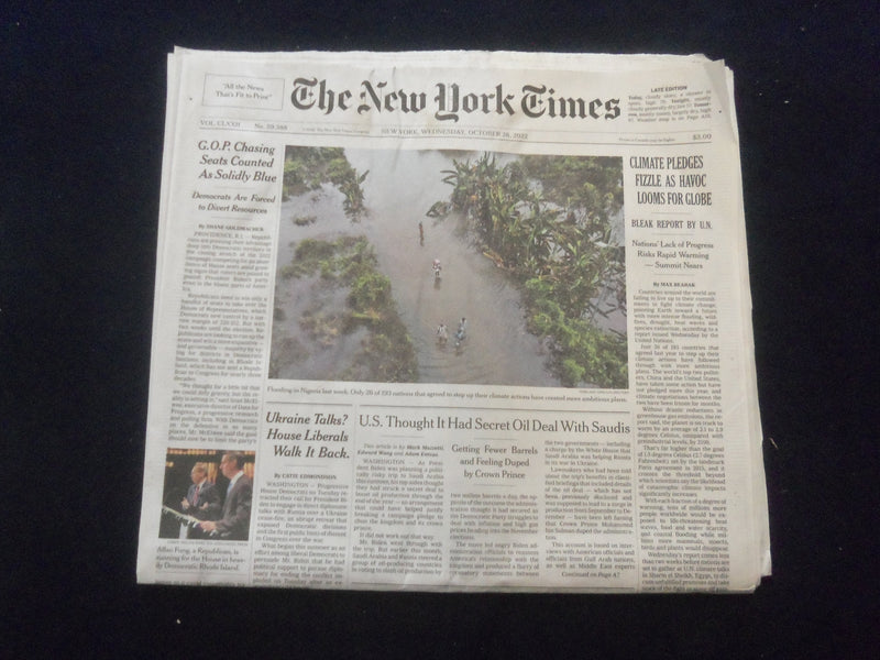 2022 OCT 26 NEW YORK TIMES - CLIMATE PLEDGES FIZZLE AS HAVOC LOOMS FOR GLOBE