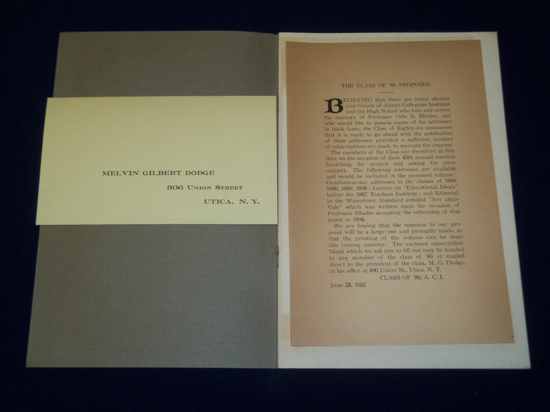 1931 ADAMS COLLEGIATE INSTITUTE CLASS OF 1886 ADDRESS BOOK - J 4444
