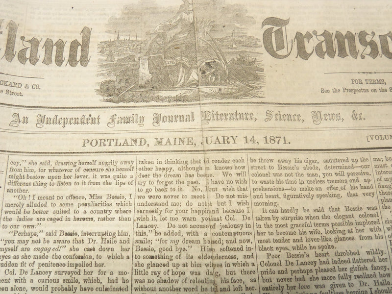 1871 PORTLAND TRANSCRIPT NEWSPAPER LOT OF 14 ISSUES - MAINE - NP 3297Q