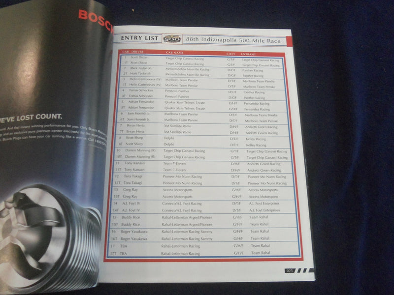 2004 MAY 30 88TH INDIANAPOLIS 500 RACING PROGRAM - GREAT PHOTOS - SP 6599N