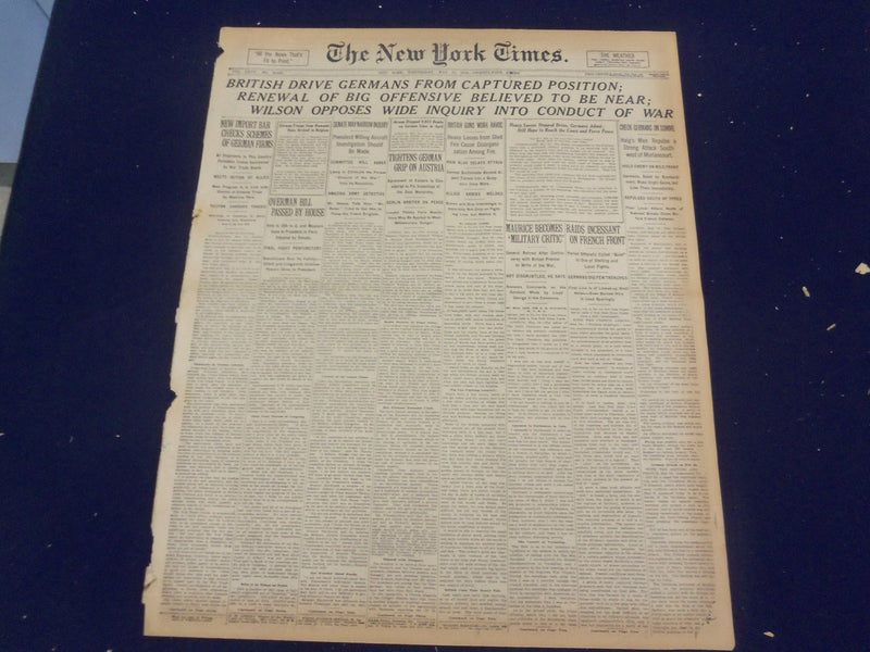 1918 MAY 15 NEW YORK TIMES - BRITISH DRIVE GERMANS FROM POSITION - NT 8181