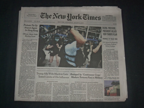 2019 AUGUST 14 NEW YORK TIMES - FACING PRESSURE, TRUMP DELAYS NEW TARIFF PLAN