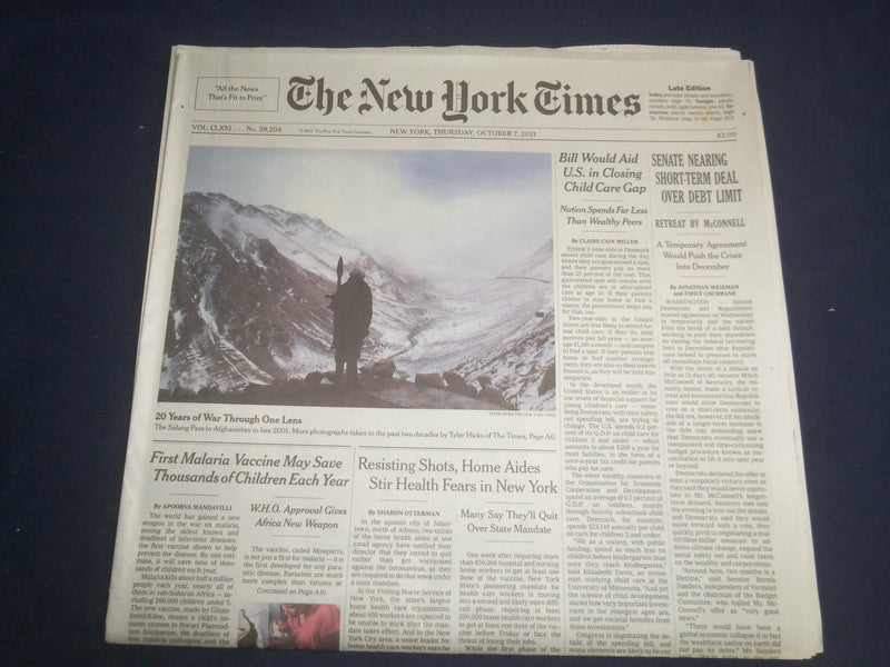 2021 OCTOBER 7 NEW YORK TIMES - SENATE NEARING SHORT-TERM DEAL OVER DEBT LIMIT