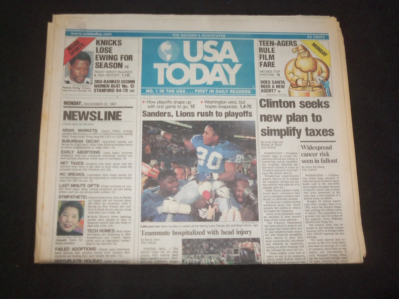 1997 DECEMBER 22 USA TODAY NEWSPAPER - CLINTON SEEKS NEW PLAN FOR TAXES- NP 7896