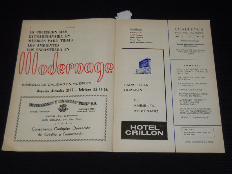 1968 DECEMBER CUADERINOS PERUANO - ISRAELIES MAGAZINE - SPANISH - J 9813