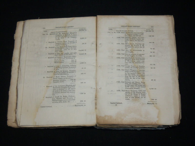 1834-1840 PENNSYLVANIA STATE TREASURER REPORTS LOT OF 4 - KD 6498