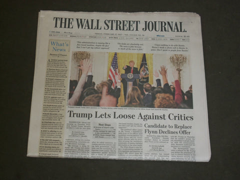 2017 FEBRUARY 17 WALL STREET JOURNAL NEWSPAPER- TRUMP LETS LOOSE AGAINST CRITICS