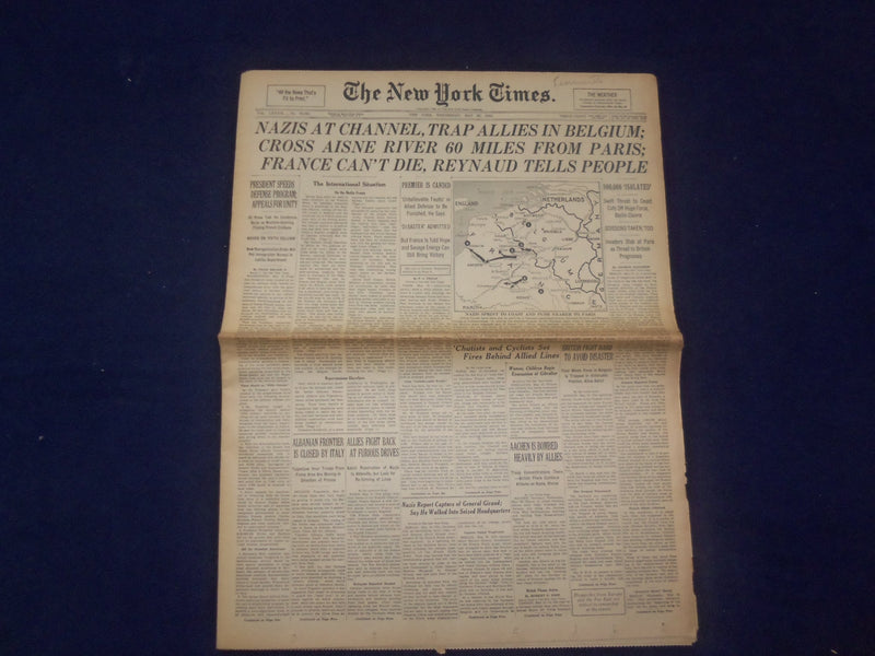 1940 MAY 22 NEW YORK TIMES - NAZIS AT CHANNEL, TRAP ALLIES IN BELGIUM - NP 6495