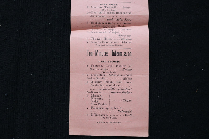 1920'S STURGIS OPERA HOUSE PROGRAM - JOS. GAHM CONCERT - K 1825