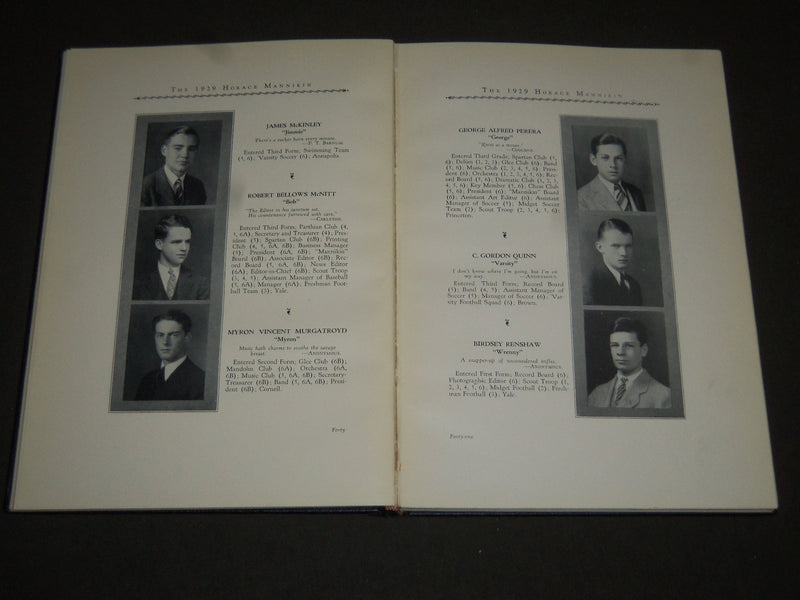 1929 THE HORACE MANNIKIN MANN SCHOOL FOR BOYS YEARBOOK - GREAT PHOTOS - YB 930