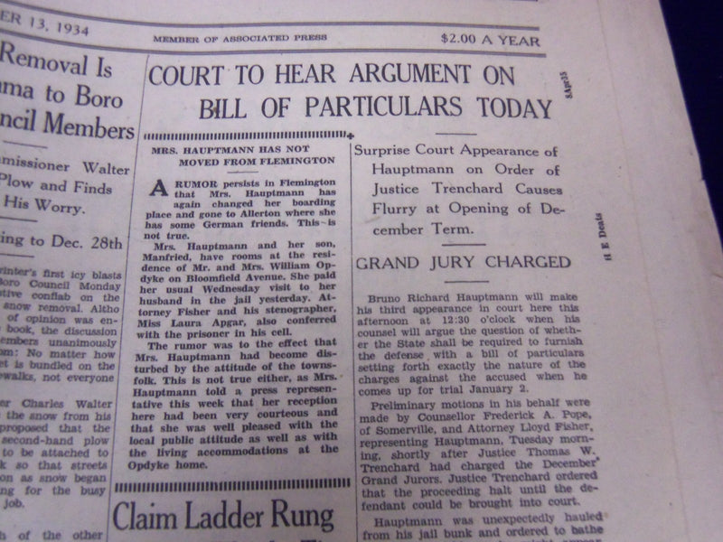 1934 HUNTERDON COUNTY DEMOCRAT LINDBERGH HAUPTMANN NEWSPAPER LOT OF 6 - O 129