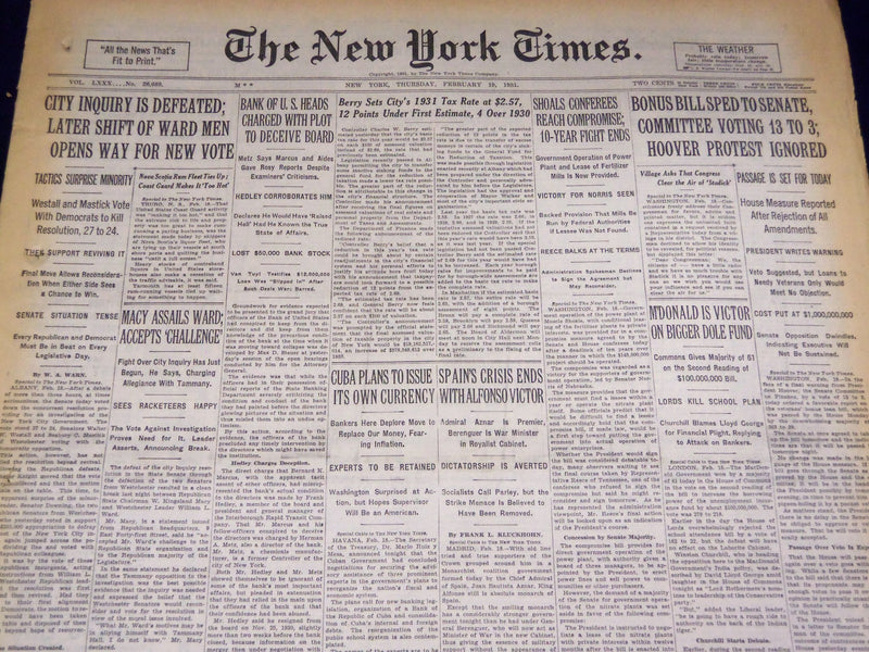 1931 FEBRUARY 19 NEW YORK TIMES - TILDEN DEFEATS KOZELUH AT GARDEN - NT 3955