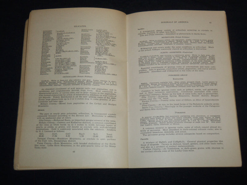 1941 JULY 1 MINERALS OF ARIZONA BY GALBRAITH- UNIV. OF ARIZONA BULLETIN - J 8199
