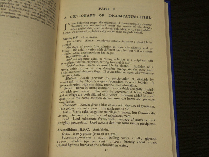 1953 INCOMPATIBILITY IN PRESCRIPTIONS BOOK BY STEPHENSON & BURNET - KD 6067