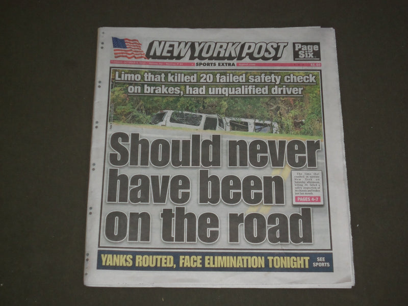2018 OCTOBER 9 NEW YORK POST NEWSPAPER - LIMO THAT KILLED 20 FAILED INSPECTION