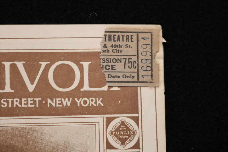 1926 JUNE 13 THE THEATER RIVOLI PROGRAM & TICKET STUBS- ARLETTE MARCHAL - K 1914