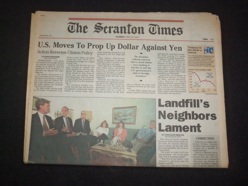 1994 APR 30 THE SCRANTON TIMES NEWSPAPER - U.S. PROP UP DOLLAR VS. YEN - NP 8340