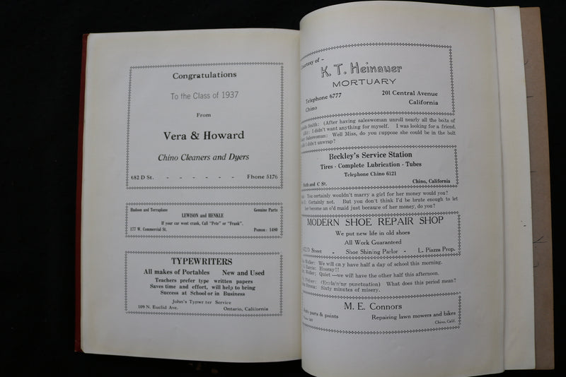 1937 EL CHASQUI CHINO HIGH SCHOOL YEARBOOK - CHINO, CALIFORNIA - YB 3510