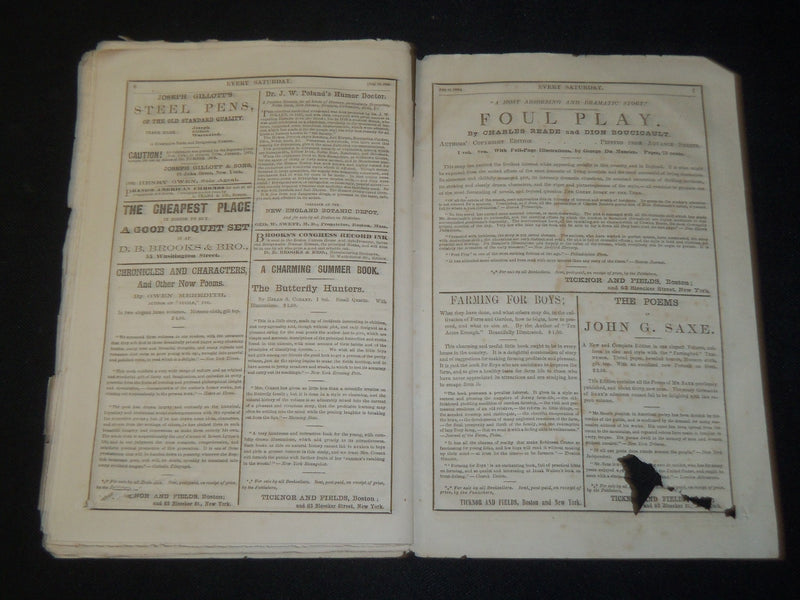 1868 JULY 18 EVERY SATURDAY MAGAZINE - NICE ARTICLES & ADS - J 5471