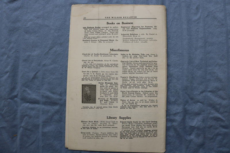 1917-1920 THE WILSON BULLETIN - THE SCHOOL LIBRARY NUMBER - LOT OF 4 - K 2966