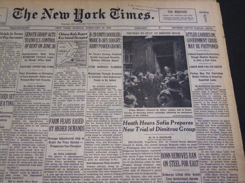 1950 FEBRUARY 26 NEW YORK TIMES - ATTLEE CARRIES ON, GOVERNMENT CRISIS - NT 4740