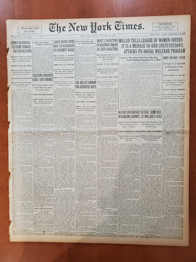 1921 JANUARY 28 NEW YORK TIMES - WHITMAN INQUIRY INDICTS 2 DETECTIVES - NT 8099