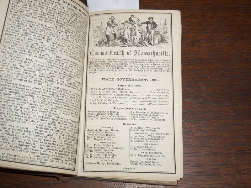 1861 THE BOSTON ALMANAC W/ FOLD OUT MAP - 3 3/8