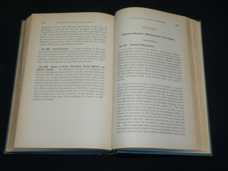 1939 THE CHARTER AND ORDINANCES OF BRIDGEPORT CONNECTICUT BOOK - KD 6031