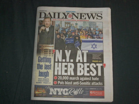 2020 JANUARY 6 NEW YORK DAILY NEWS NEWSPAPER - NYC MARCH AGAINSTA ANTI-SEMITISM