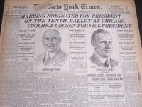 1920 JUNE 13 NEW YORK TIMES - HARDING NOMINATED FOR PRESIDENT COOLIDGE - NT 6941