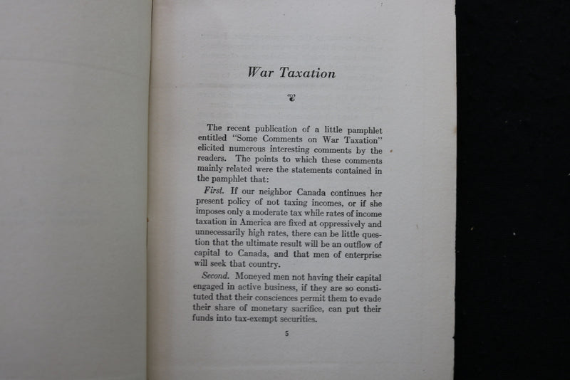 1917 WAR TAXATION - COMMENTS AND LETTERS BY OTTO H. KAHN - SOFTCOVER - K 2211