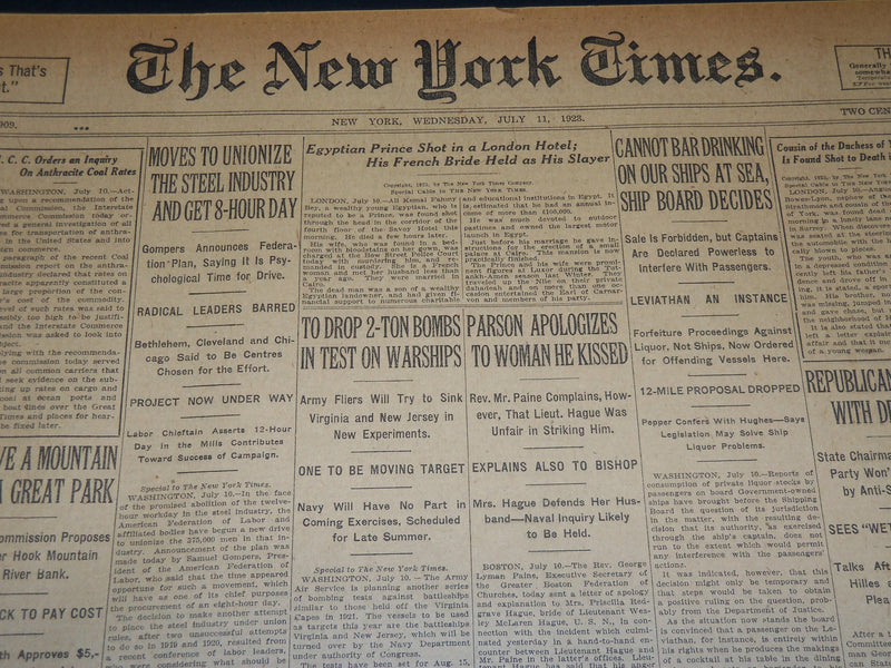 1923 JULY 11 NEW YORK TIMES - GOMPERS MOVES TO UNIONIZE STEEL INDUSTRY - NT 7744