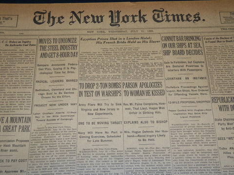 1923 JULY 11 NEW YORK TIMES - GOMPERS MOVES TO UNIONIZE STEEL INDUSTRY - NT 7744