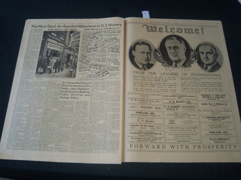 1936 JUNE 23 PHILADELPHIA RECORD DEMOCRATIC NATIONAL CONVENTION SECTION- NT 7238
