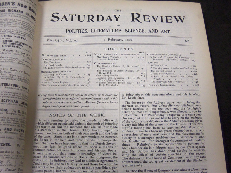 1902 SATURDAY REVIEW 2 BOUND VOLUMES - COMPLETE YR- PUBLISHED IN LONDON - R 1088